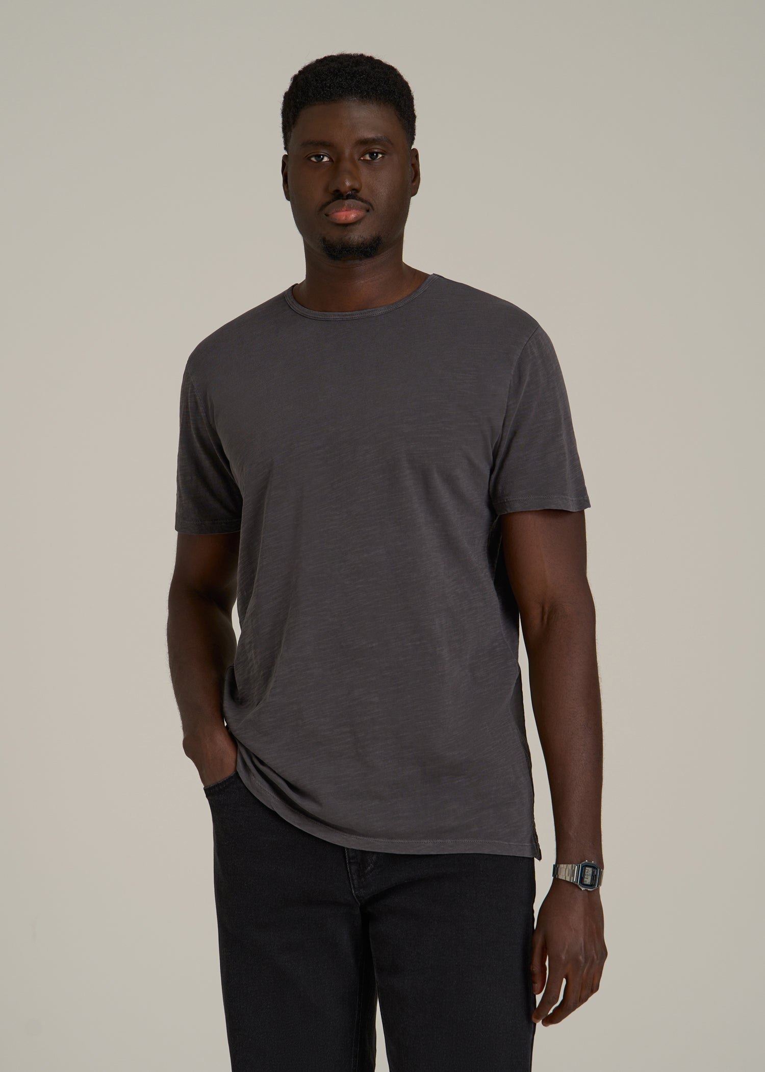 REGULAR-FIT Slub Tee for Tall Men in Charcoal