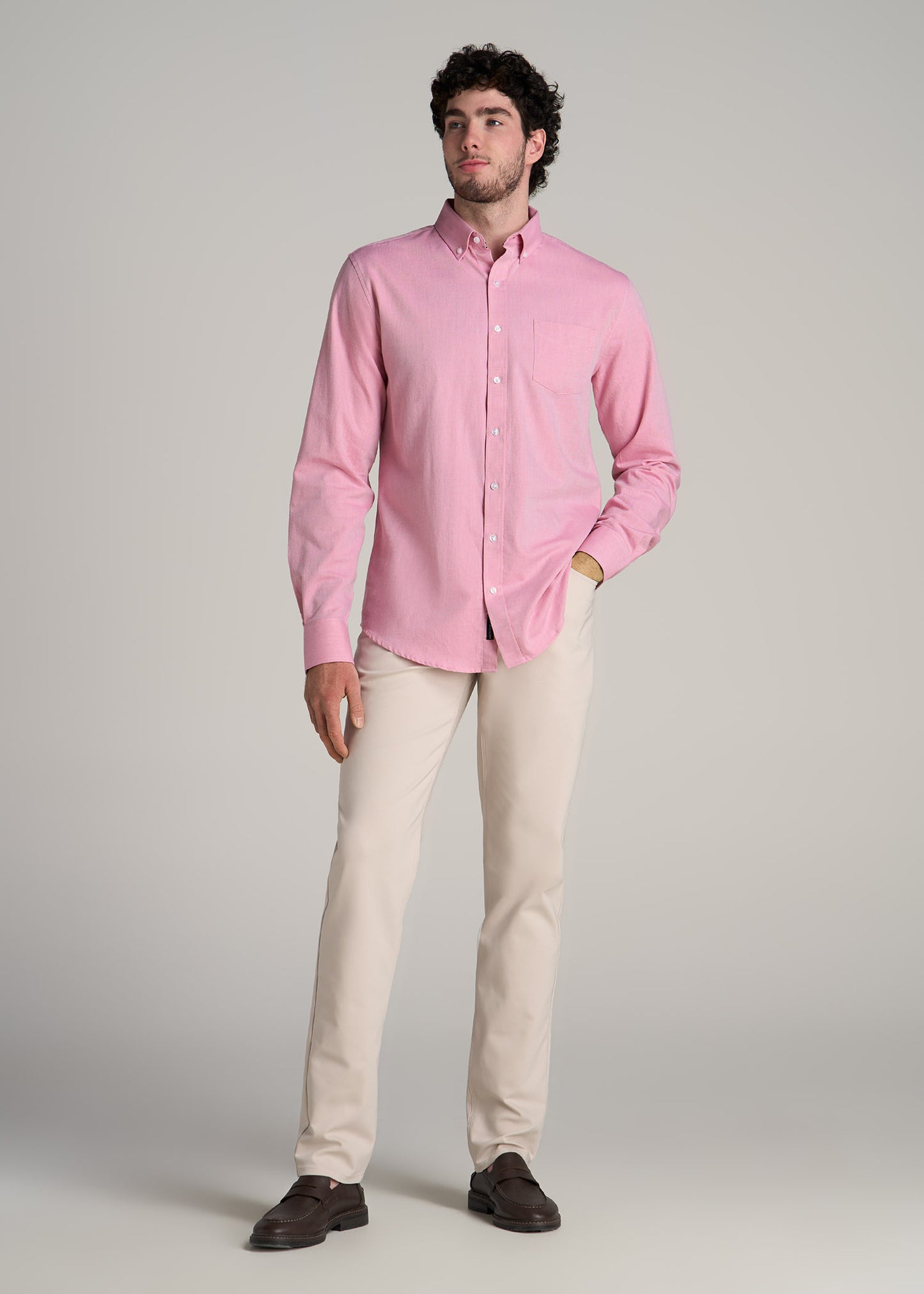 Soft-Wash Button-Up Shirt for Tall Men in Soft Rose