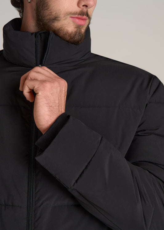Medium-Weight Tall Puffer Jacket for Men in Black
