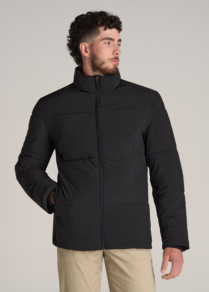 Stand Collar Puffer Coat Jacket for Tall Men in Black