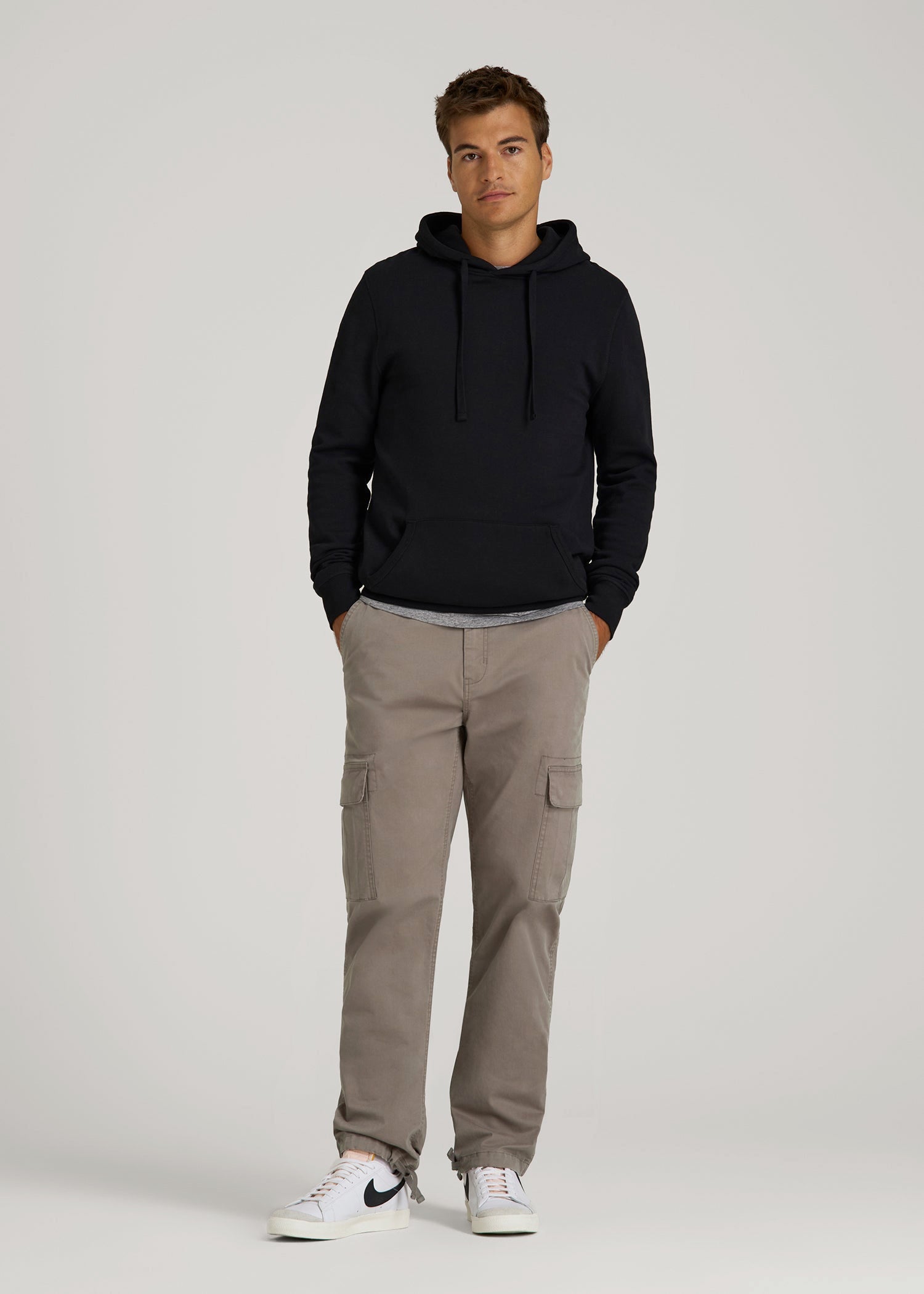 Straight Fit Vintage Washed Cargo Pants for Tall Men in Portobello