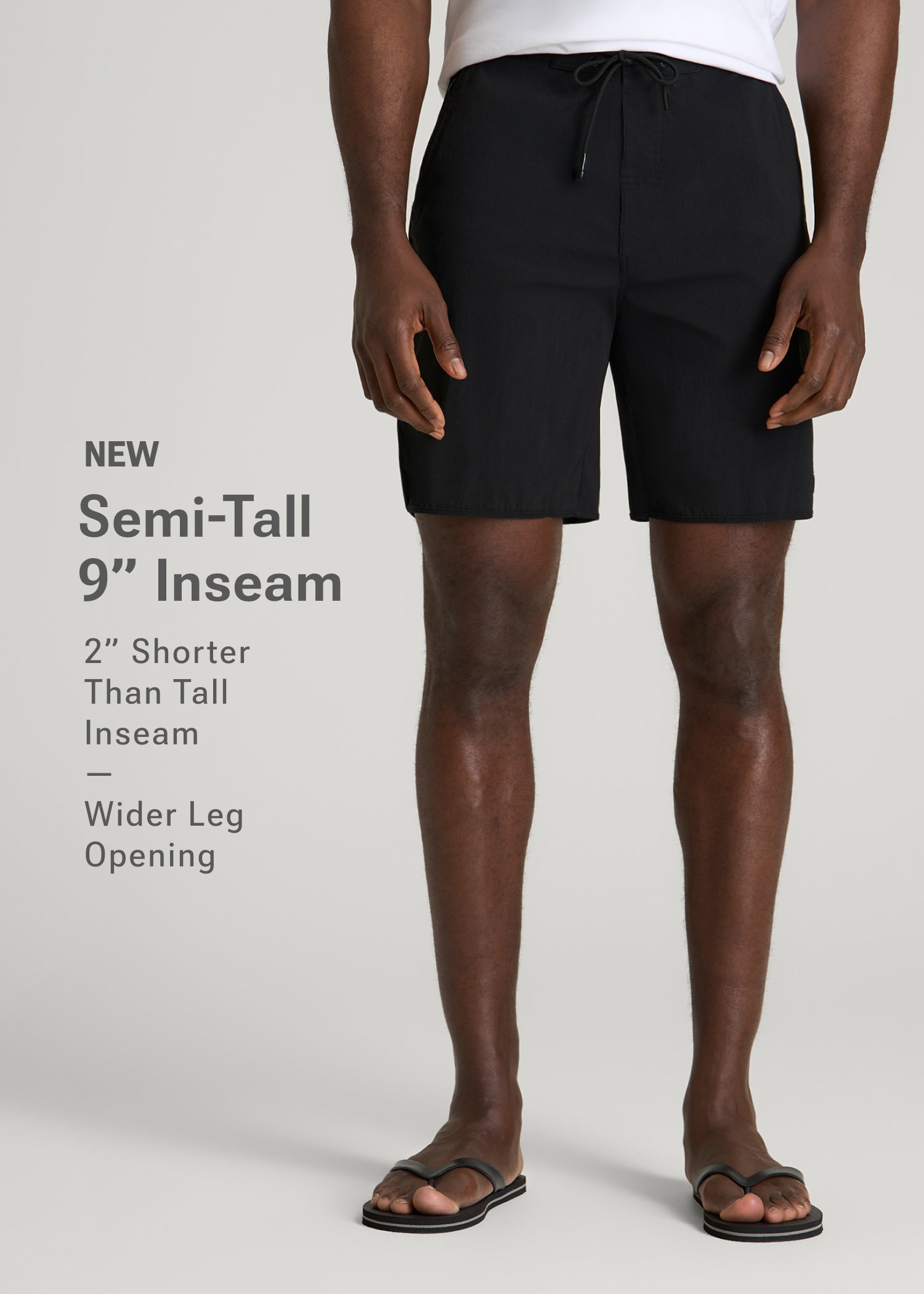 Stretch Board Shorts for Tall Men in Deep Black