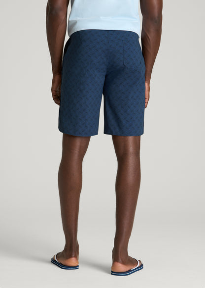 Stretch Board Shorts for Tall Men in Navy Blue Paisley