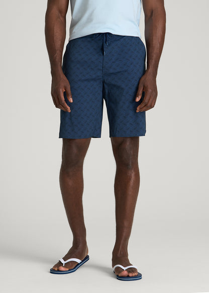 Stretch Board Shorts for Tall Men in Navy Blue Paisley