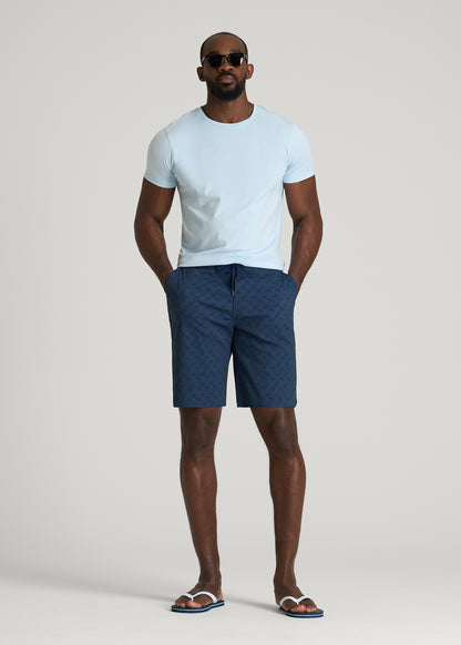 Stretch Board Shorts for Tall Men in Navy Blue Paisley