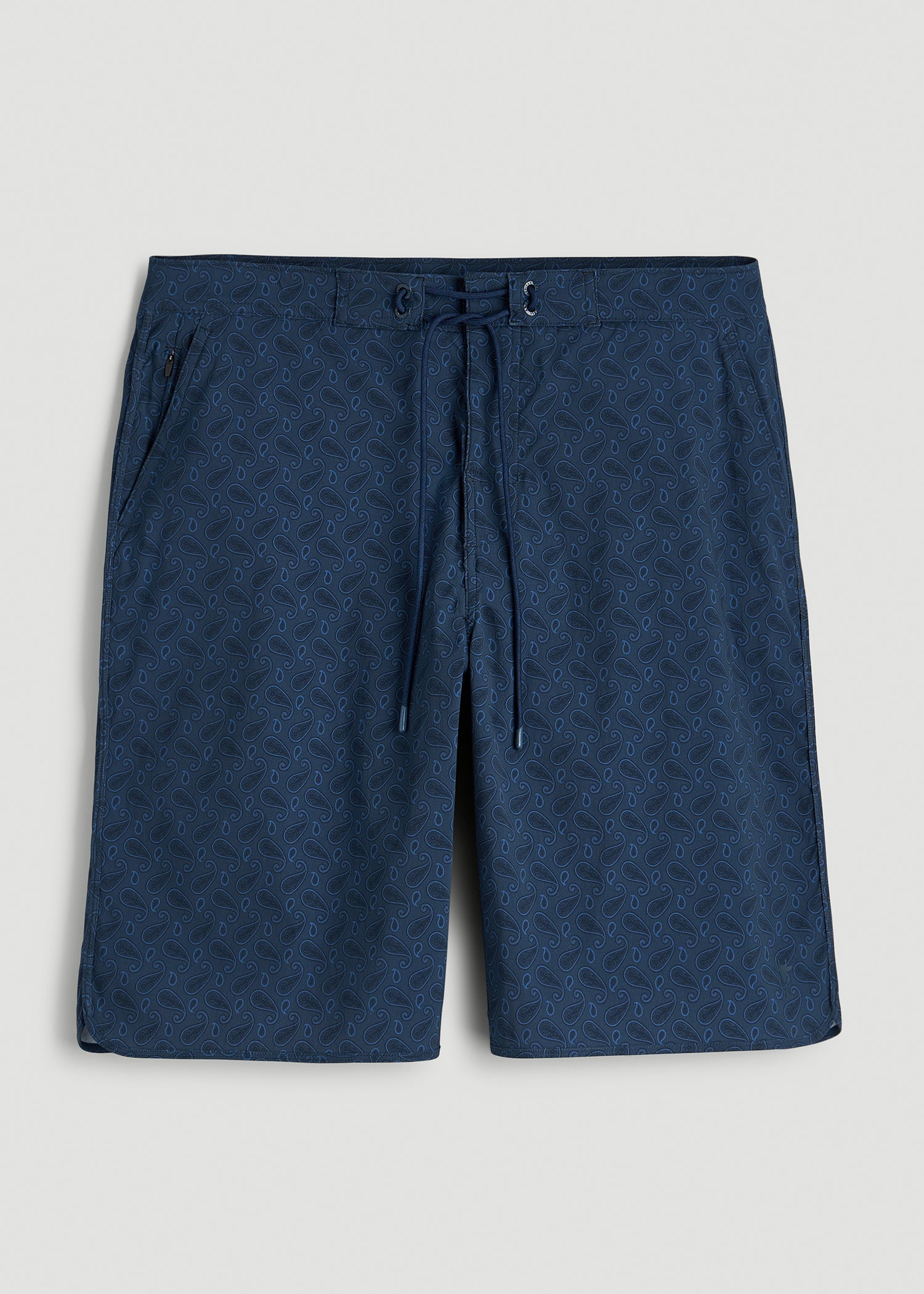 Stretch Board Shorts for Tall Men in Navy Blue Paisley