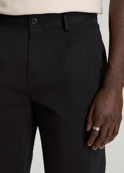 Stretch Commuter Pleated Chinos for Tall Men in Black