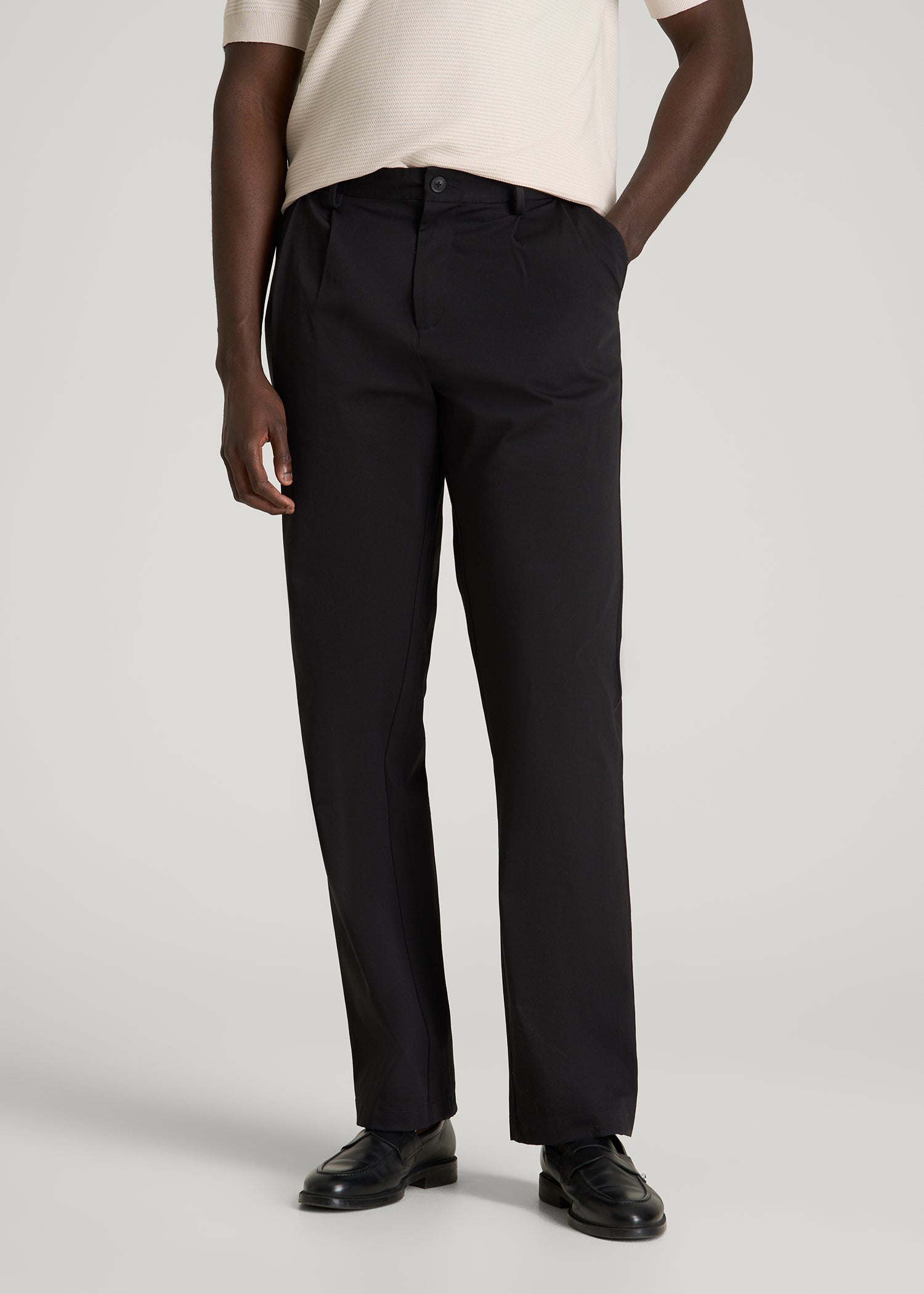Stretch Commuter Pleated Chinos for Tall Men in Black