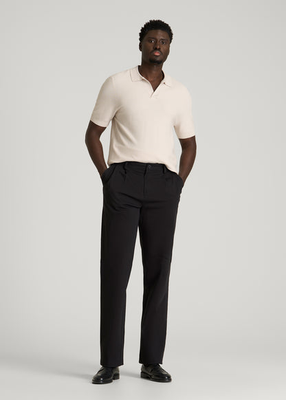 Stretch Commuter Pleated Chinos for Tall Men in Black