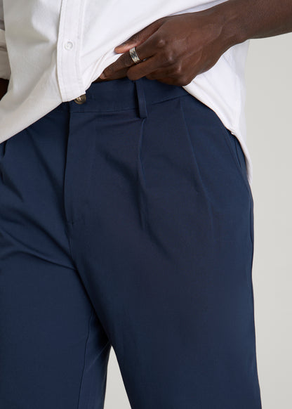 Stretch Commuter Pleated Chinos for Tall Men in Navy Blue