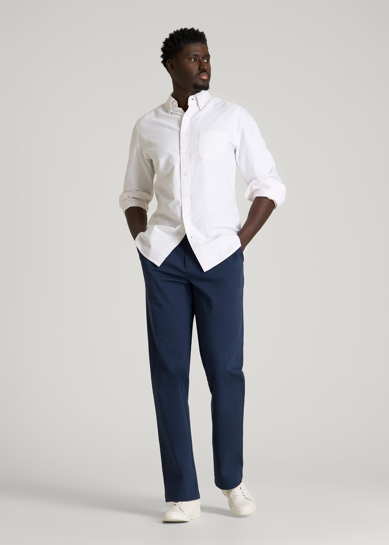 Stretch Commuter Pleated Chinos for Tall Men in Navy Blue
