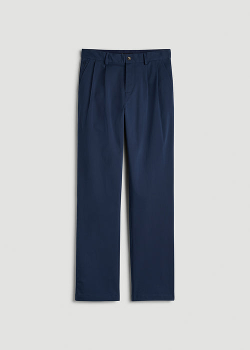 Stretch Commuter Pleated Chinos for Tall Men in Navy Blue