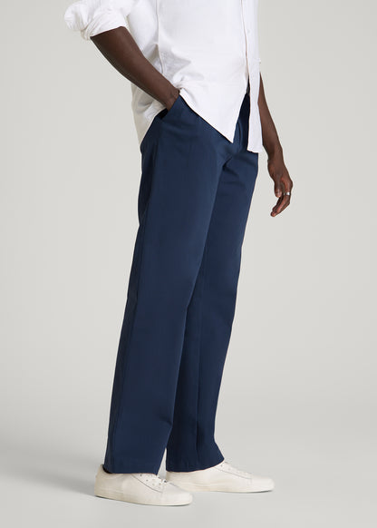 Stretch Commuter Pleated Chinos for Tall Men in Navy Blue