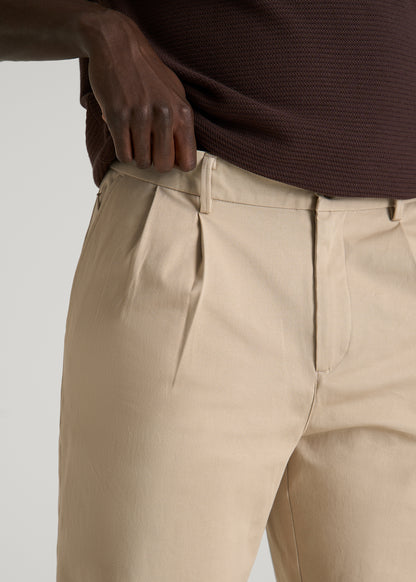 Stretch Commuter Pleated Chinos for Tall Men in Warm Taupe
