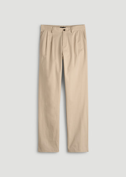 Stretch Commuter Pleated Chinos for Tall Men in Warm Taupe