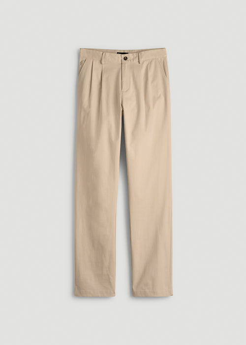 Stretch Commuter Pleated Chinos for Tall Men in Warm Taupe
