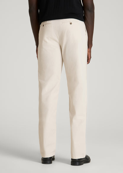 Stretch Commuter Pleated Chinos for Tall Men in White Sand