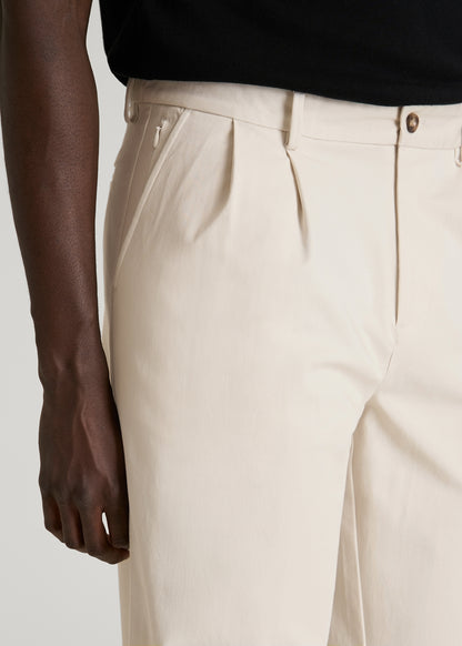 Stretch Commuter Pleated Chinos for Tall Men in White Sand