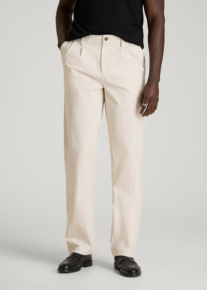 Stretch Commuter Pleated Chinos for Tall Men in White Sand