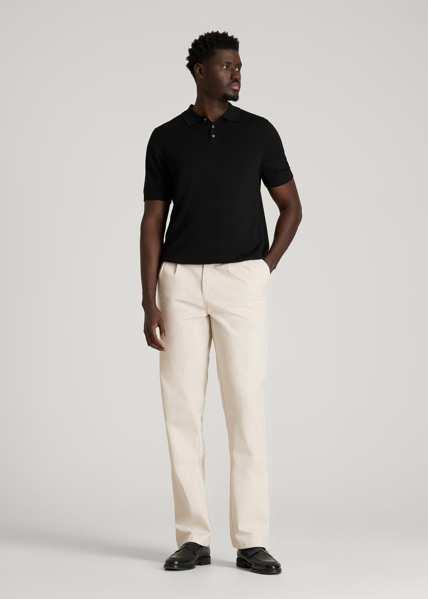 Stretch Commuter Pleated Chinos for Tall Men in White Sand