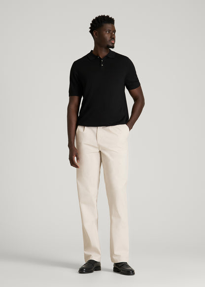 Stretch Commuter Pleated Chinos for Tall Men in White Sand