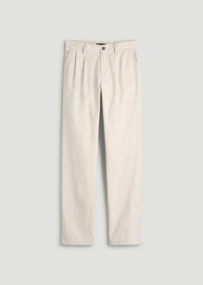 Stretch Commuter Pleated Chinos for Tall Men in White Sand