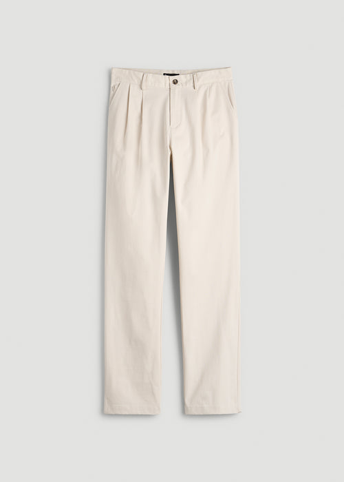Stretch Commuter Pleated Chinos for Tall Men in White Sand