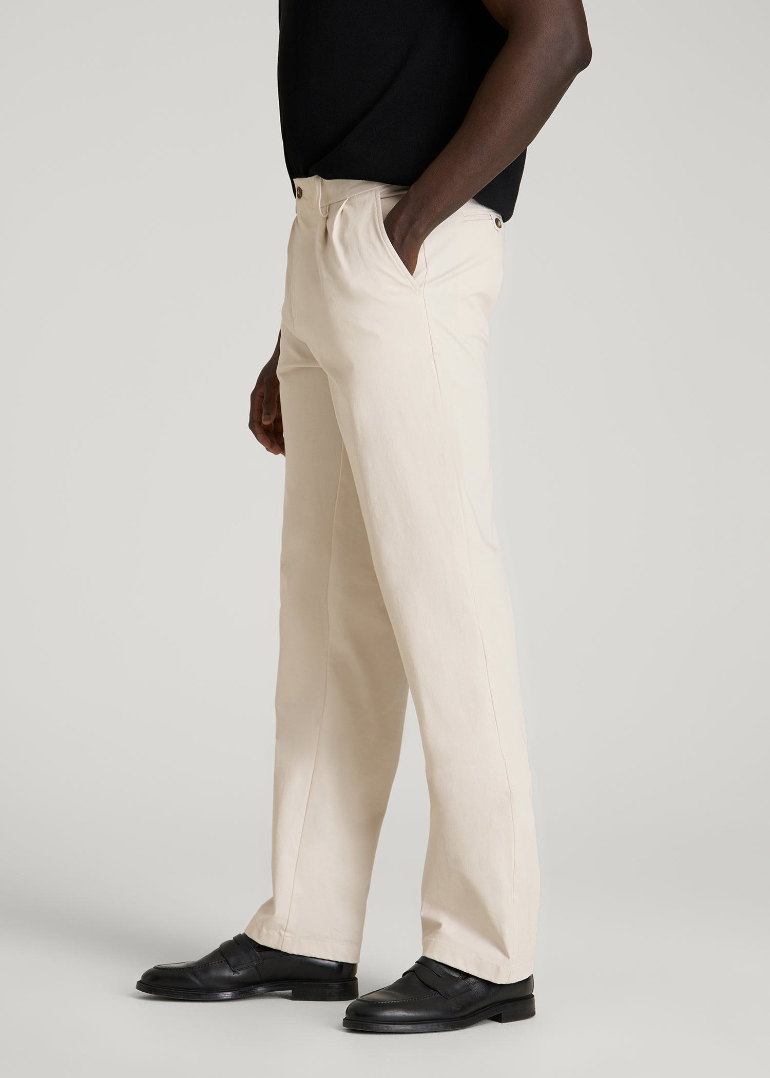 Stretch Commuter Pleated Chinos for Tall Men in White Sand