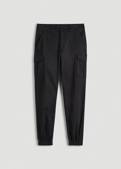 TAPERED-FIT Stretch Cotton Cargo Jogger Pants for Tall Men in Black