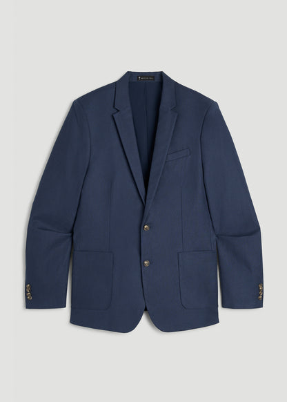 Stretch Cotton Linen Blend Blazer for Tall Men in Navy Blue