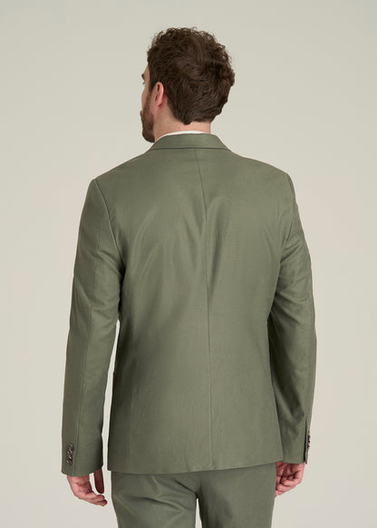 Stretch Cotton Linen Blend Blazer for Tall Men in Olive