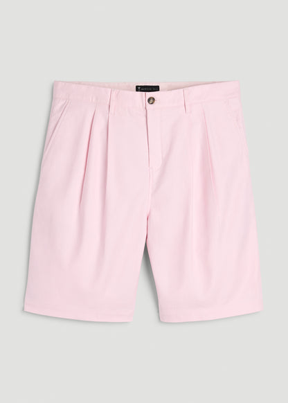 Stretch Cotton Linen Blend Shorts for Tall Men in Barely Pink