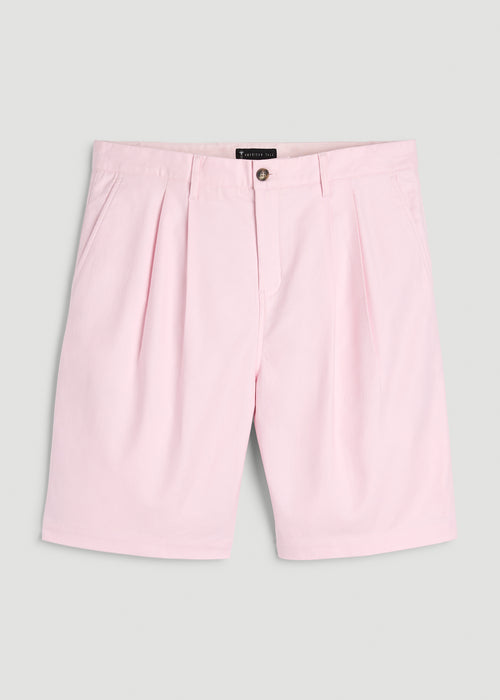 Stretch Cotton Linen Blend Shorts for Tall Men in Barely Pink