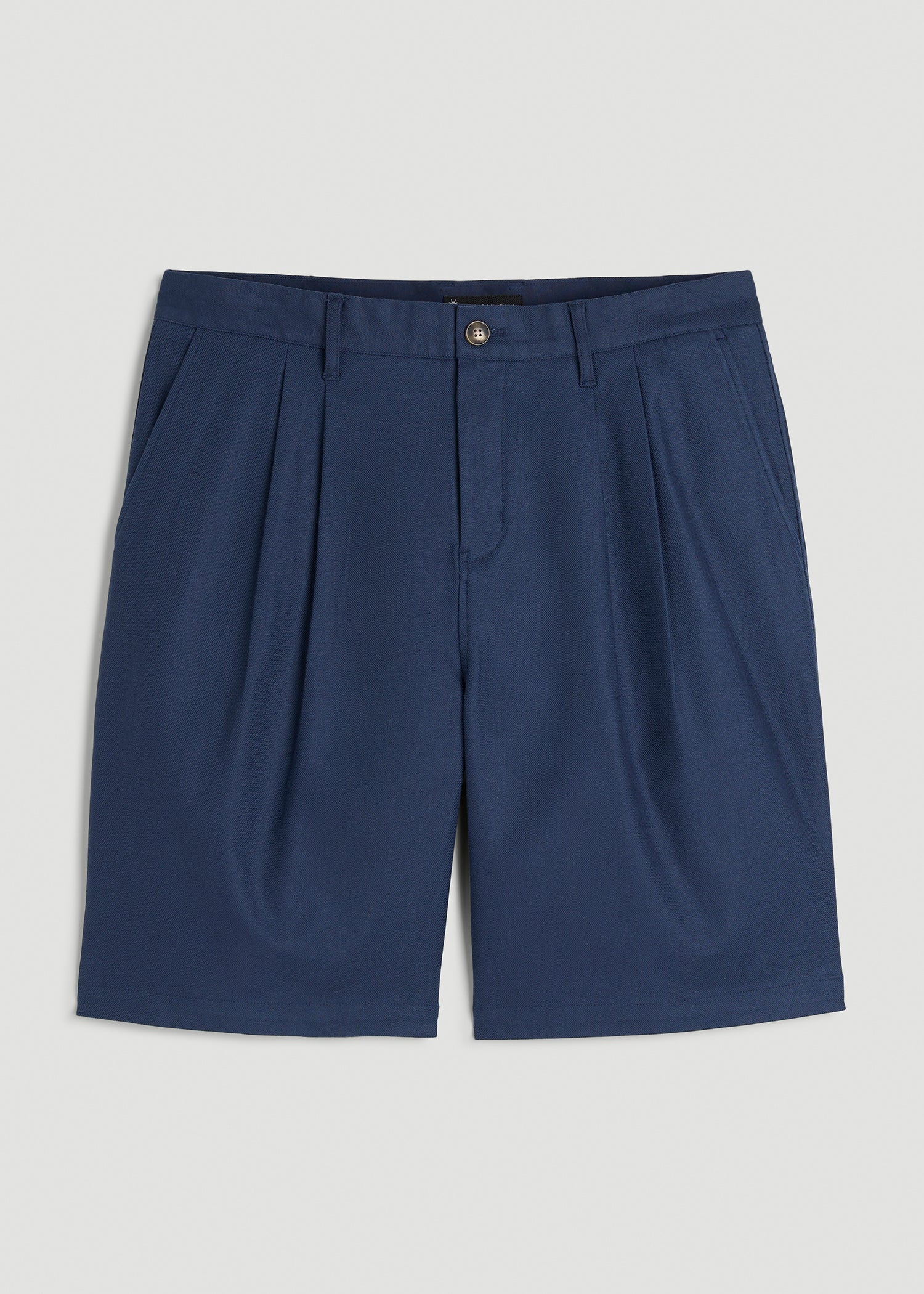 Stretch Cotton Linen Blend Shorts for Tall Men in Navy Blue