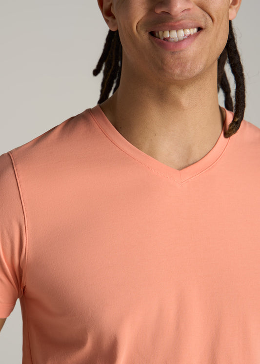 Stretch Cotton MODERN-FIT V-Neck T-Shirt for Tall Men in Apricot Crush