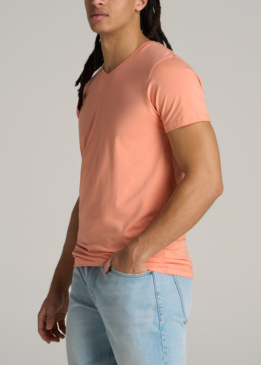 Stretch Cotton MODERN-FIT V-Neck T-Shirt for Tall Men in Apricot Crush