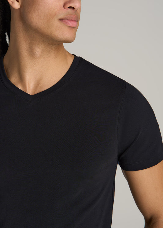 Stretch Cotton MODERN-FIT V-Neck T-Shirt for Tall Men in Black