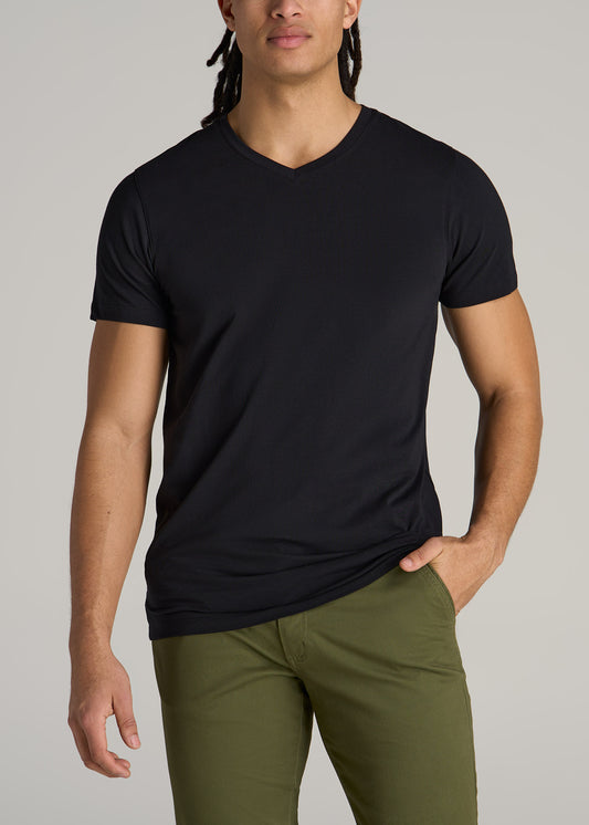 Stretch Cotton MODERN-FIT V-Neck T-Shirt for Tall Men in Black