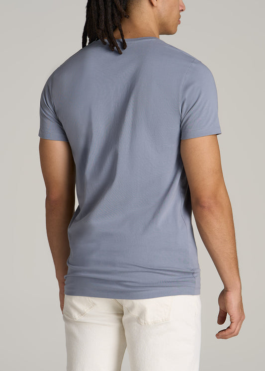 Stretch Cotton MODERN-FIT V-Neck T-Shirt for Tall Men in Skyline Grey