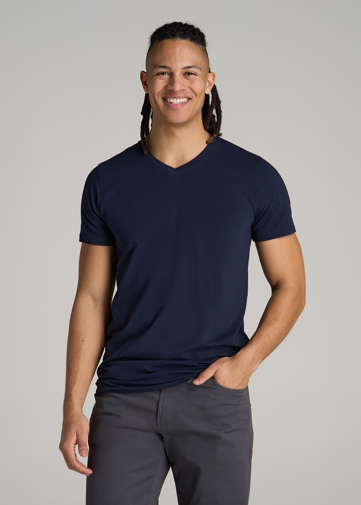 Stretch Cotton V-Neck T-Shirt for Tall Men | American Tall