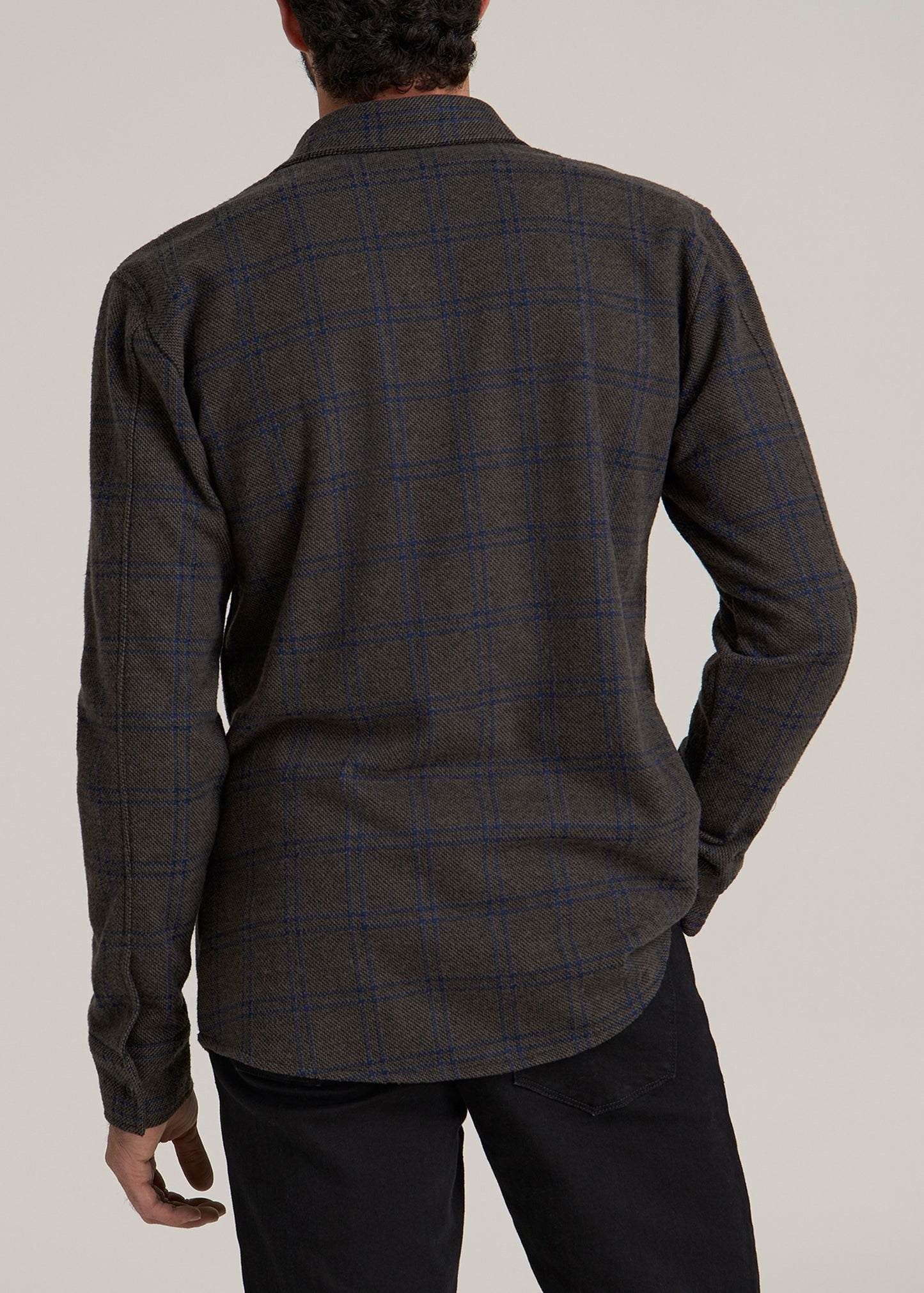 Stretch Flannel Button Tall Men's Shirt in Brown and Cobalt Grid