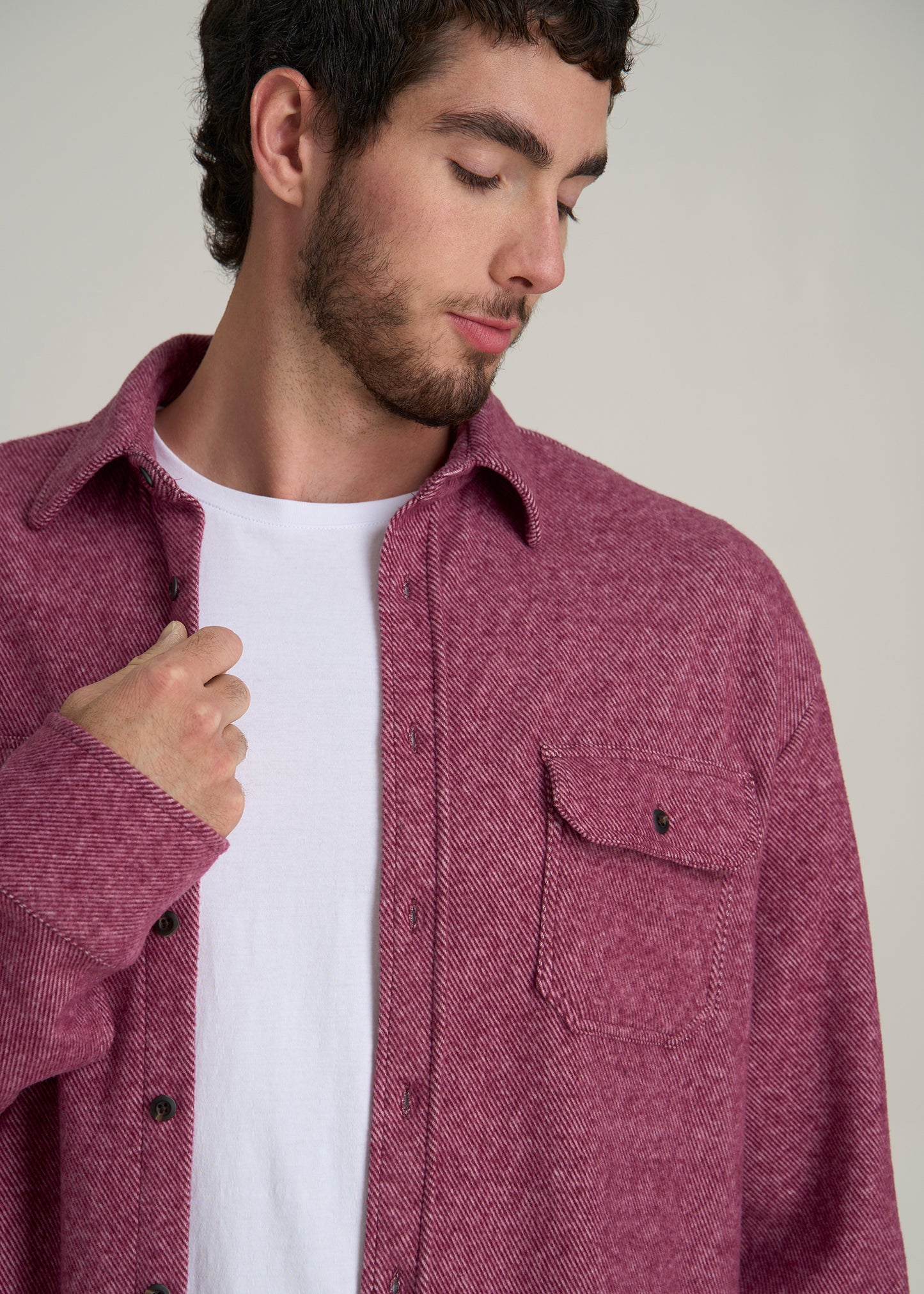 Stretch Flannel Button Tall Men's Shirt in Burgundy Twill