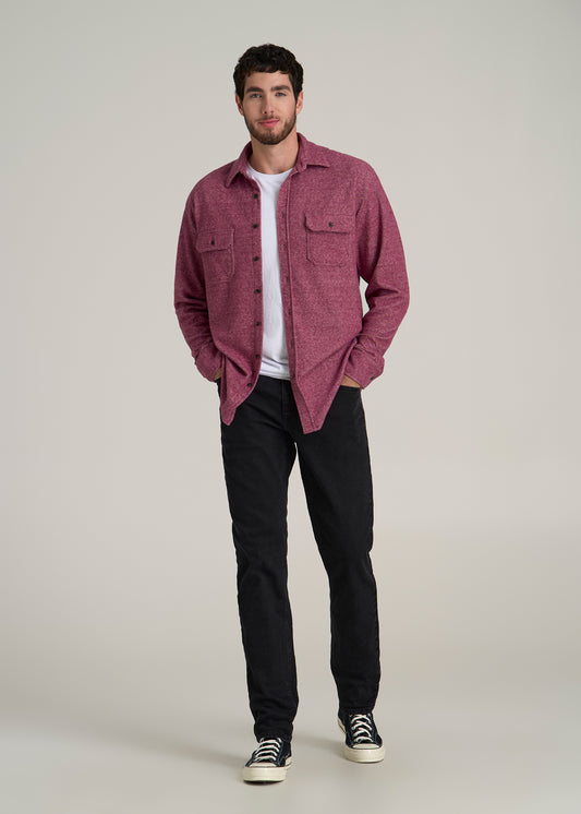 Stretch Flannel Button Tall Men's Shirt in Burgundy Twill