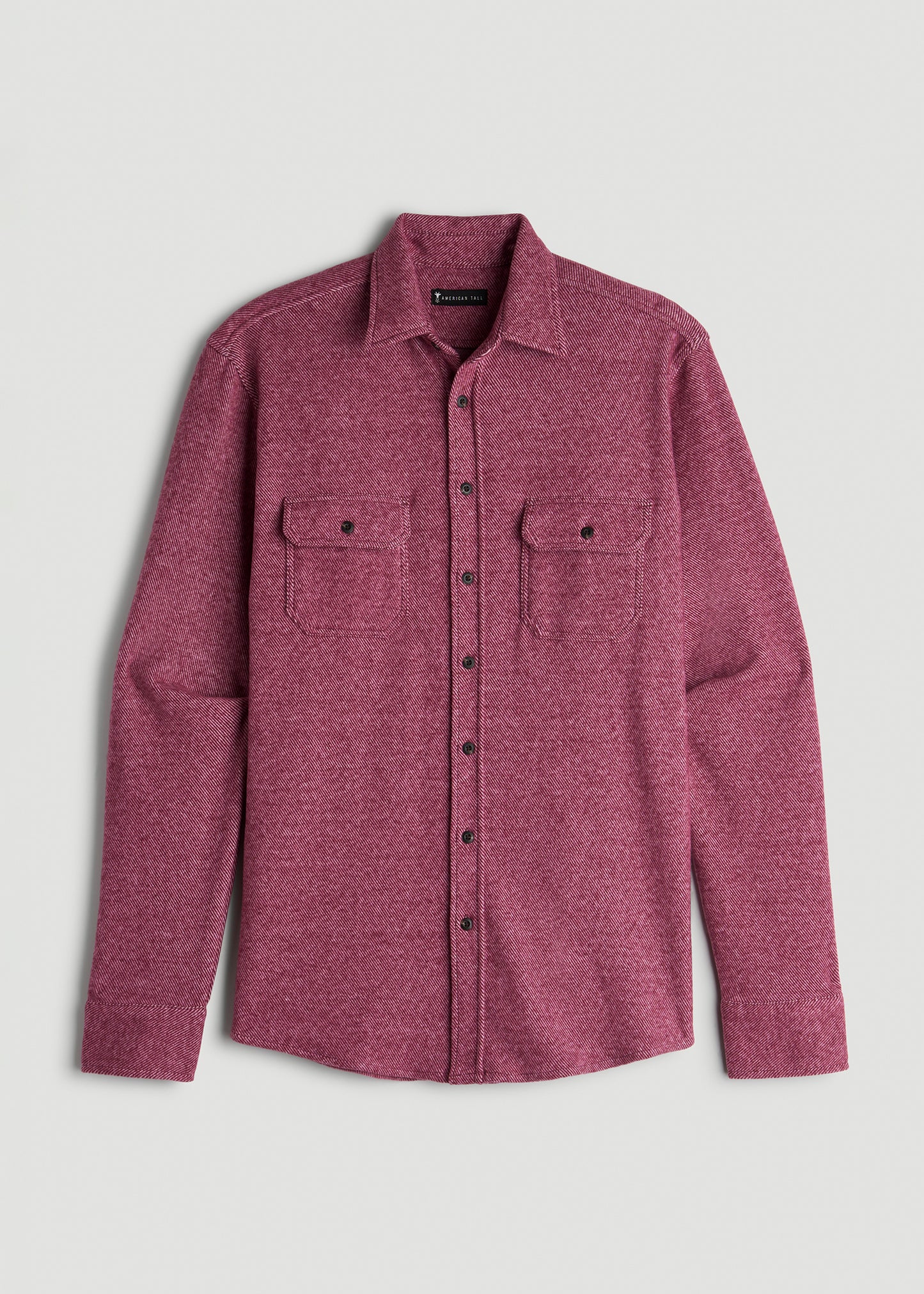 Stretch Flannel Button Tall Men's Shirt in Burgundy Twill