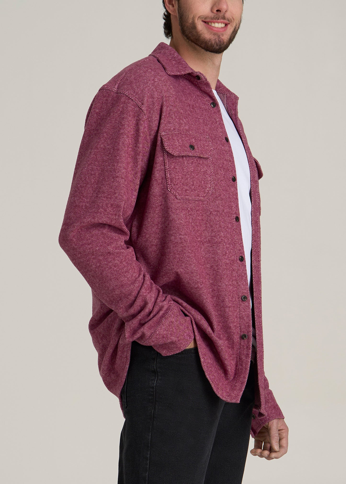 Stretch Flannel Button Tall Men's Shirt in Burgundy Twill