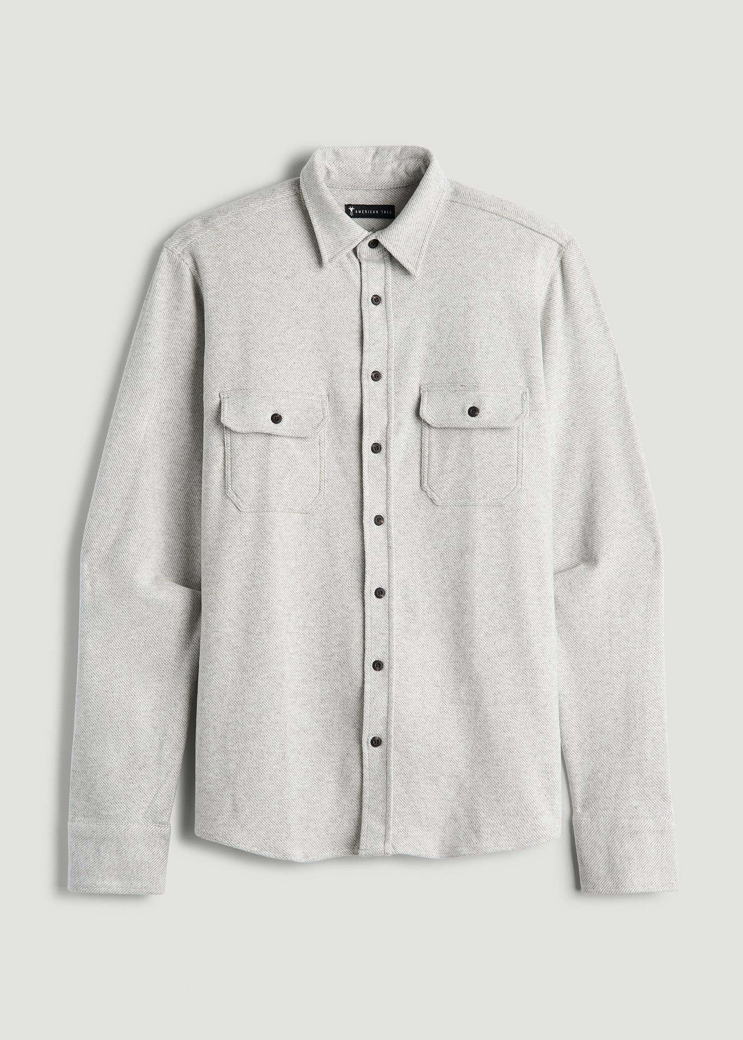 Stretch Flannel Button Shirt for Tall Men in Light Grey Mix