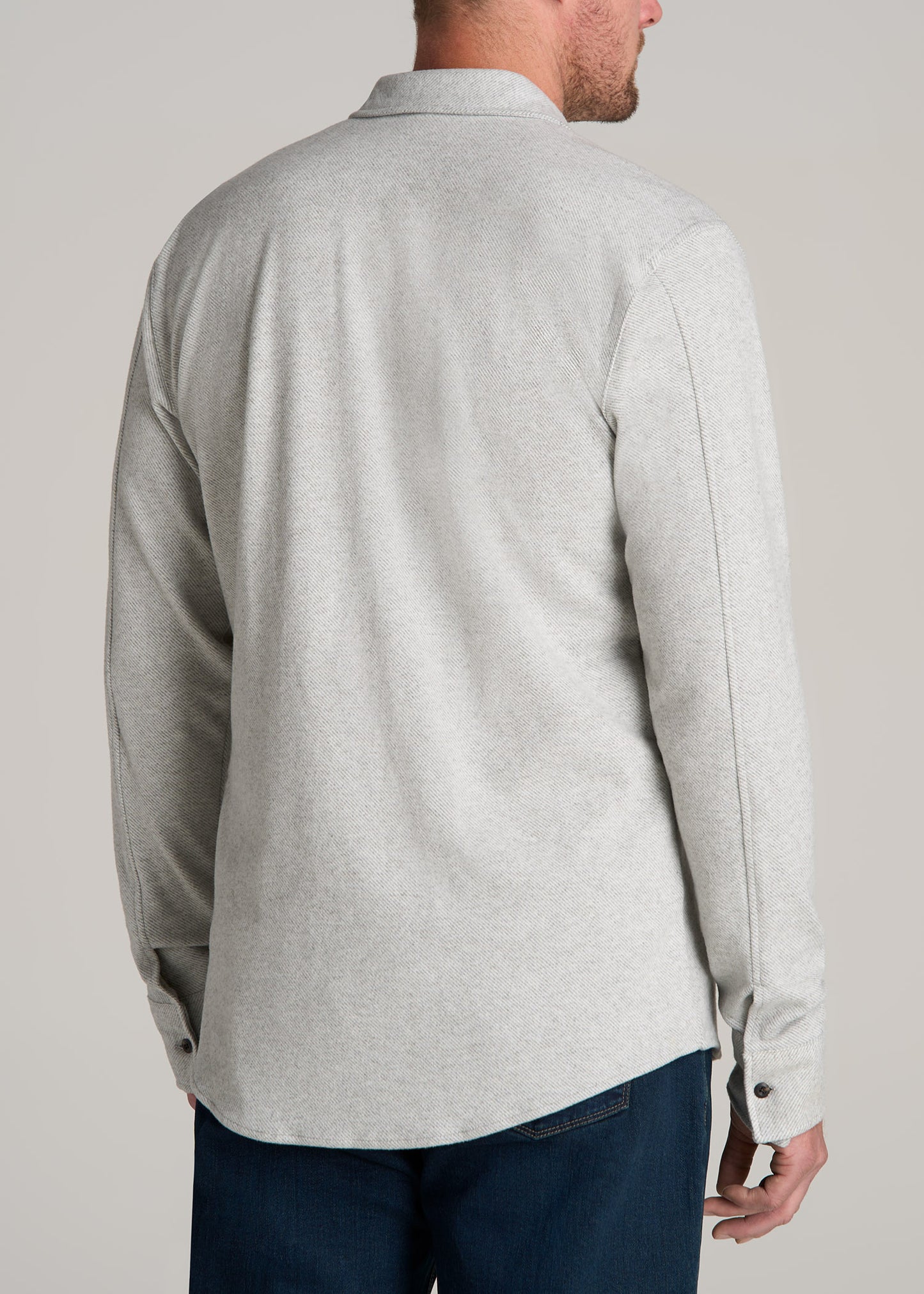 American-Tall-Men-Stretch-Flannel-Button-Shirt-Light-Grey-Mix-back