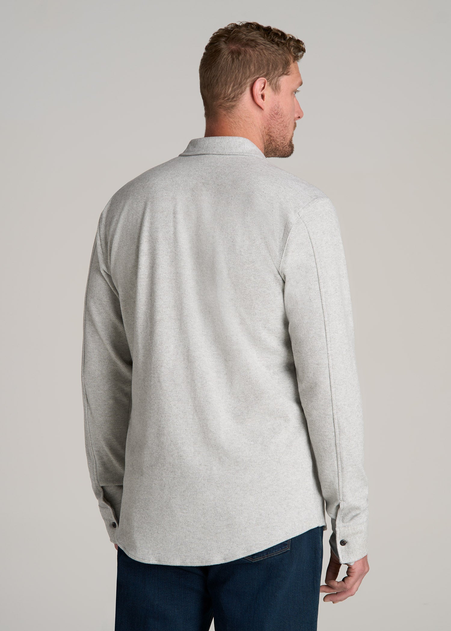 Stretch Flannel Button Shirt for Tall Men in Light Grey Mix
