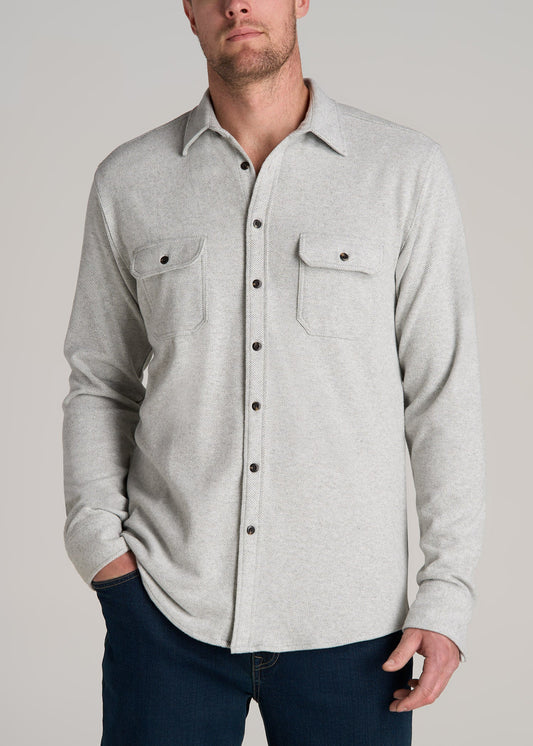Stretch Flannel Button Tall Men's Shirt in Soft Beige
