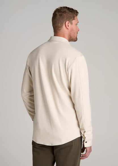 Stretch Flannel Button Shirt for Tall Men in Soft Beige